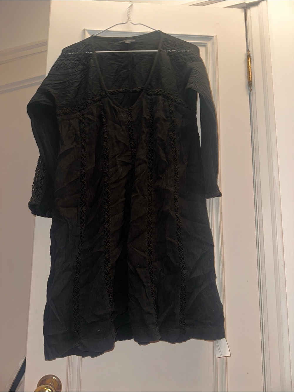 Zara Black Long-Sleeve V-Neck Lace-Panel Dress